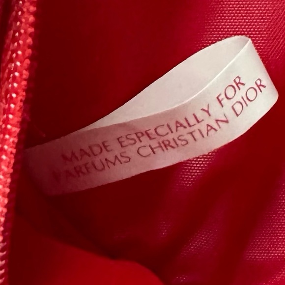 Christian Dior Parfums Red Satin Make-up Bag Gold Sparkle Authentic - Picture 3 of 10